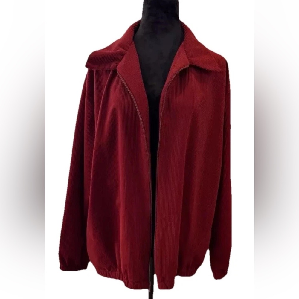 Bon worth ladies vintage 1990s zip up red ribbed soft petite XL jacket light wt